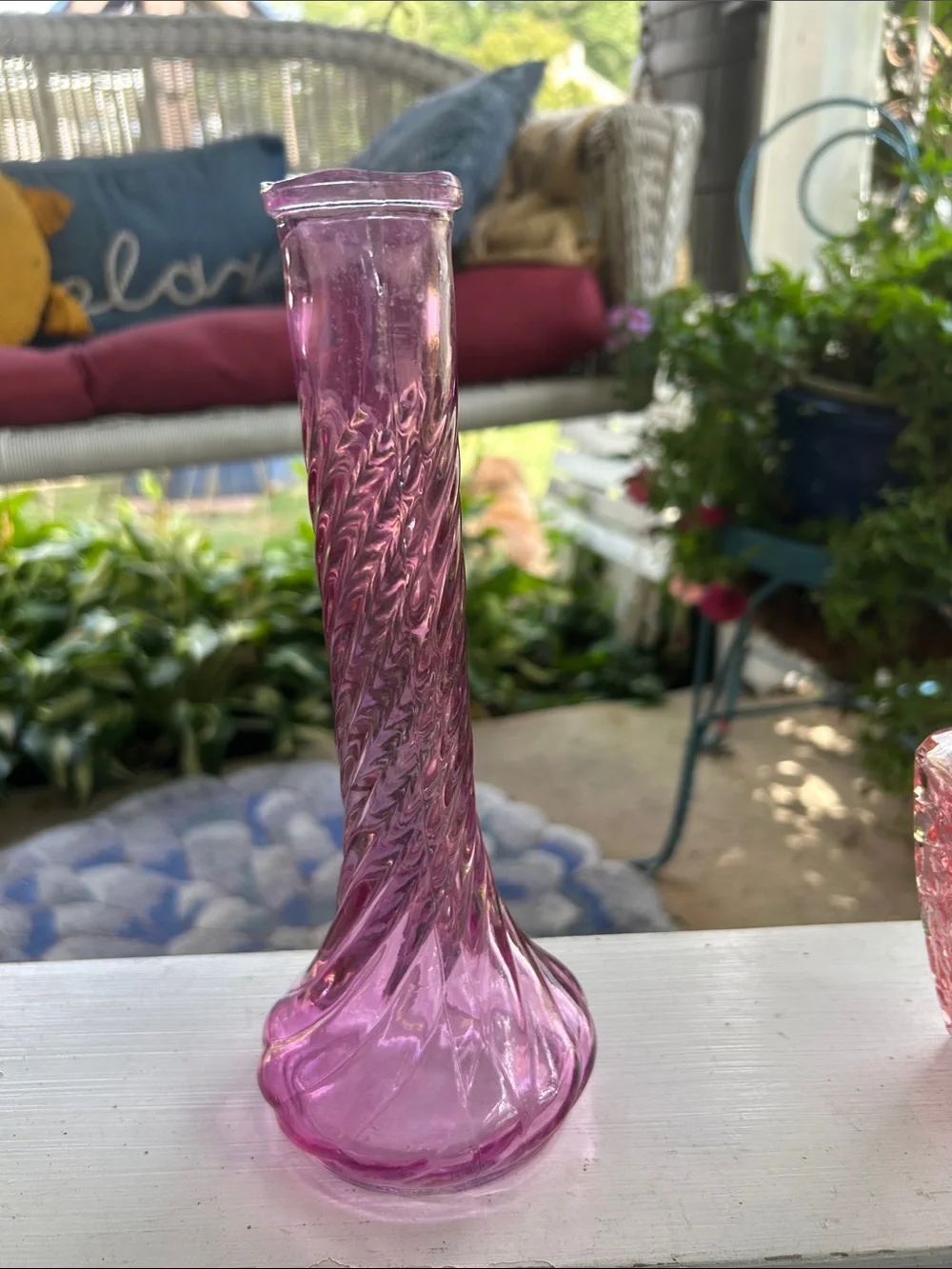 Vintage Pink Swirled Glass Bud Vase -
